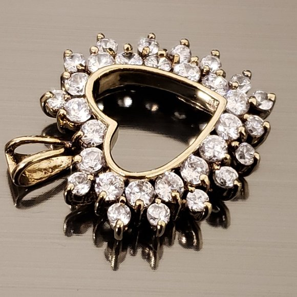 Sterling Silver Double Crystal Outline Open Heart Pendant Charm 925 J Gold - Picture 5 of 11